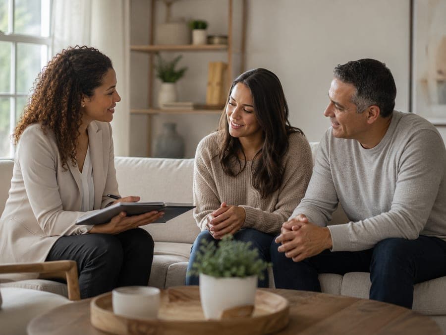 A care navigator walking a family through their guided assessment